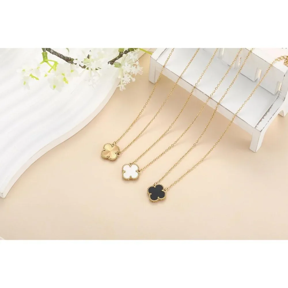 18K Gold Plated Clover Pendant Necklace Set for Women Fashion Four Leaf Clover N_3